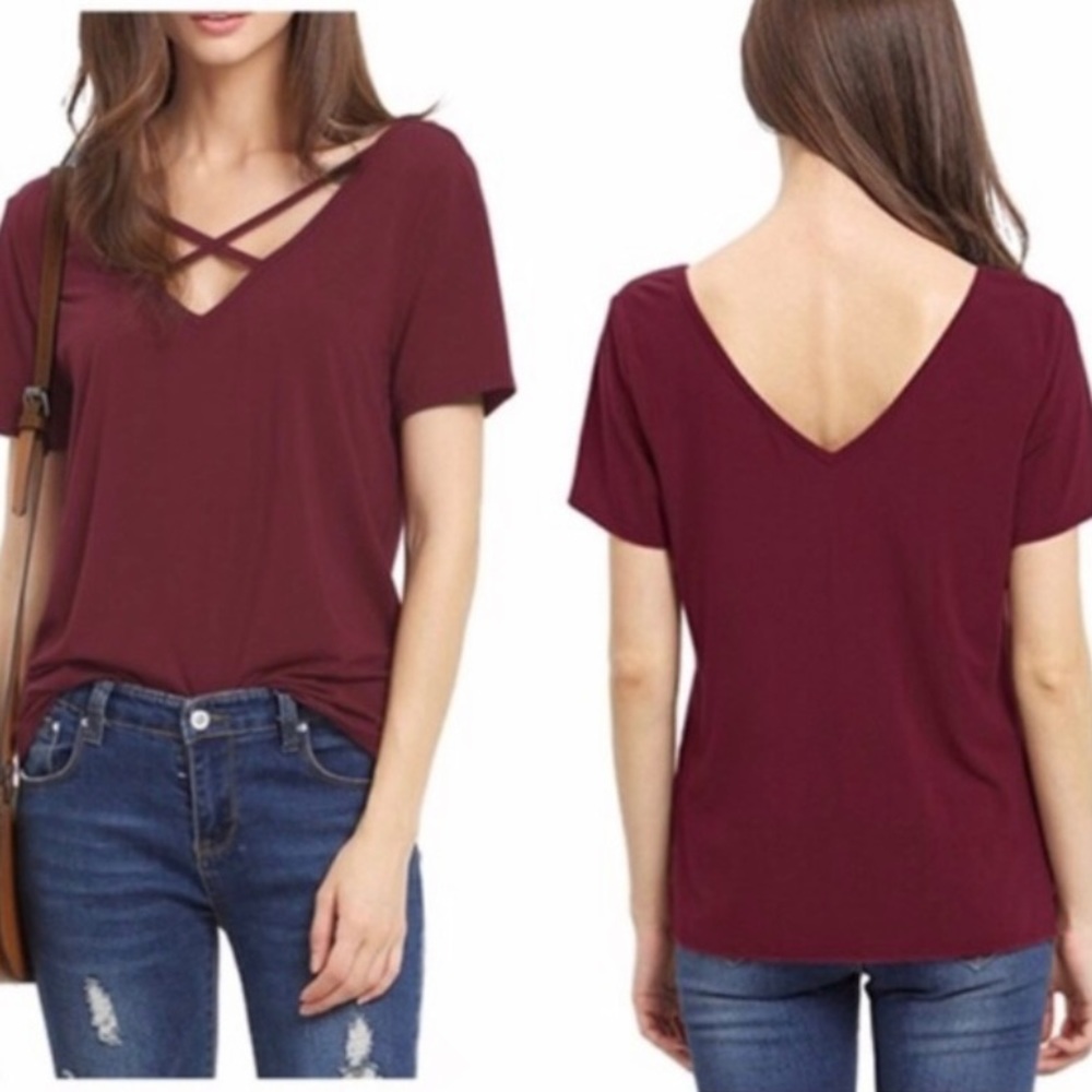 2 FOR $15 Crisscross V-Neck/V-Back Short Sleeve Top Large